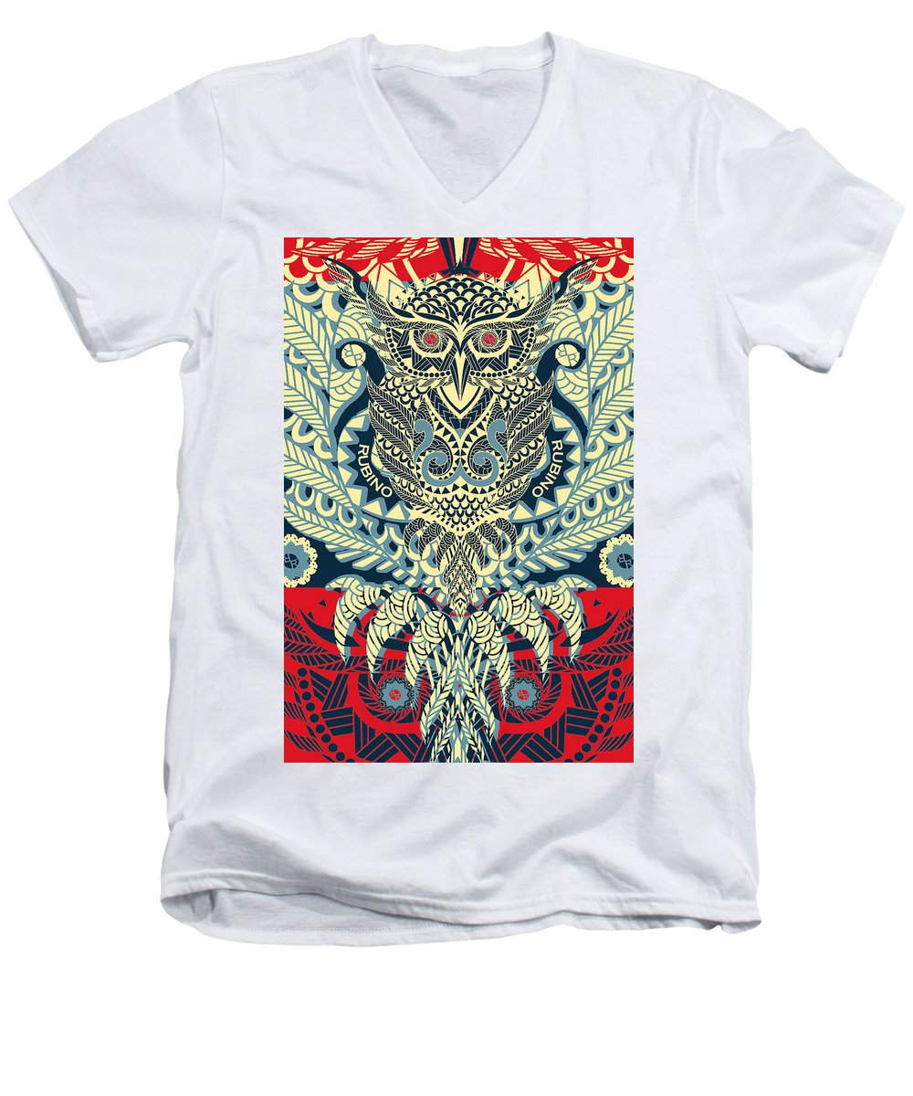 Rubino Zen Owl Blue - Men's V-Neck T-Shirt Men's V-Neck T-Shirt Pixels White Small 