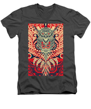 Rubino Zen Owl Red - Men's V-Neck T-Shirt Men's V-Neck T-Shirt Pixels Charcoal Small 