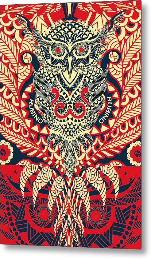 Rubino Zen Owl Red - Metal Print Metal Print Pixels 6.625
