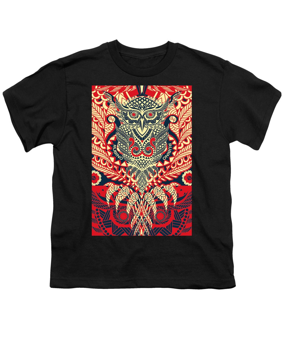 Rubino Zen Owl Red - Youth T-Shirt Youth T-Shirt Pixels Black Small 