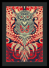 Rubino Zen Owl Red - Framed Print Framed Print Pixels 16.000" x 24.000" Black Black