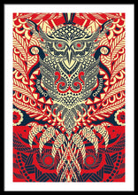 Rubino Zen Owl Red - Framed Print Framed Print Pixels 24.000" x 36.000" Black White