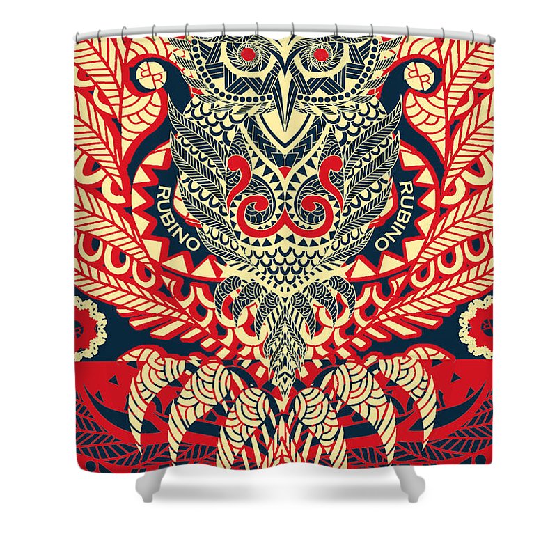 Rubino Zen Owl Red - Shower Curtain Shower Curtain Pixels 71