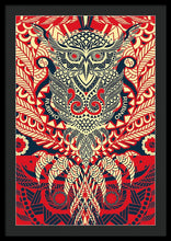 Rubino Zen Owl Red - Framed Print Framed Print Pixels 24.000" x 36.000" Black Black