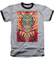 Rubino Zen Owl Red - Baseball T-Shirt Baseball T-Shirt Pixels Heather / Black Small 