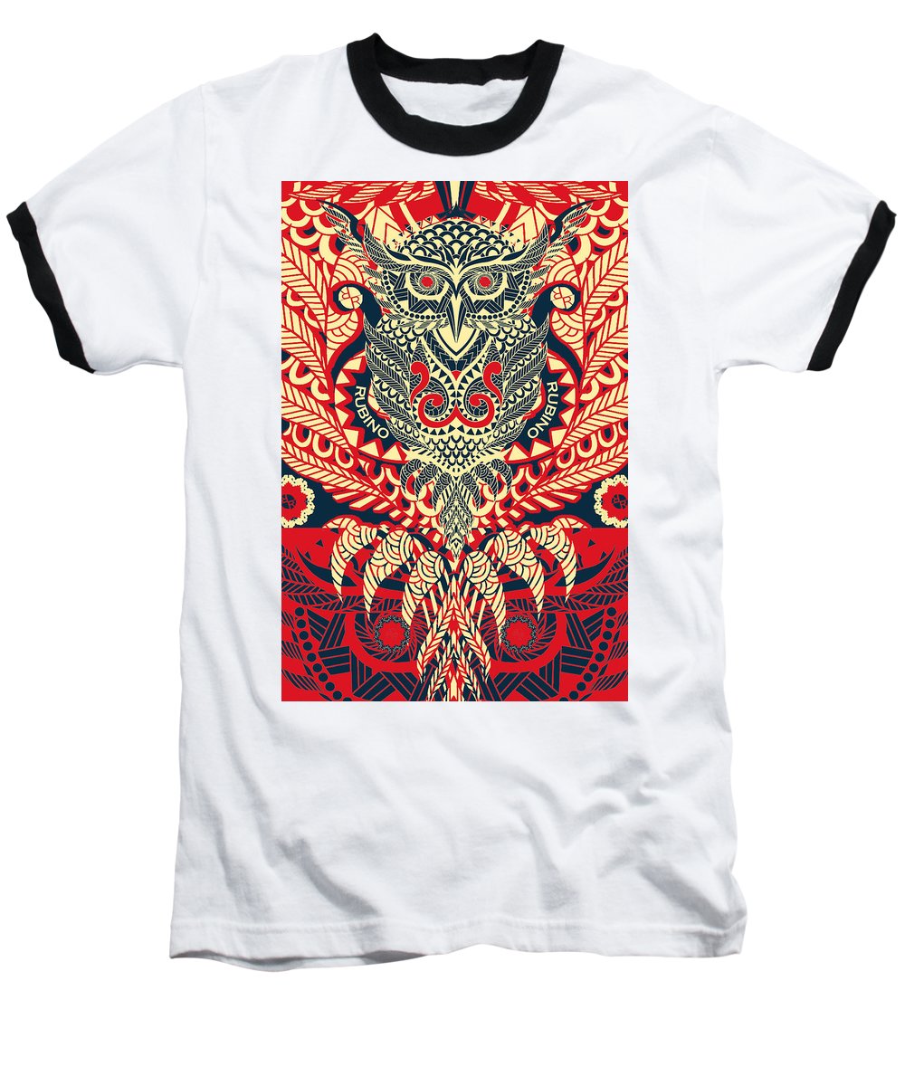 Rubino Zen Owl Red - Baseball T-Shirt Baseball T-Shirt Pixels White / Black Small 