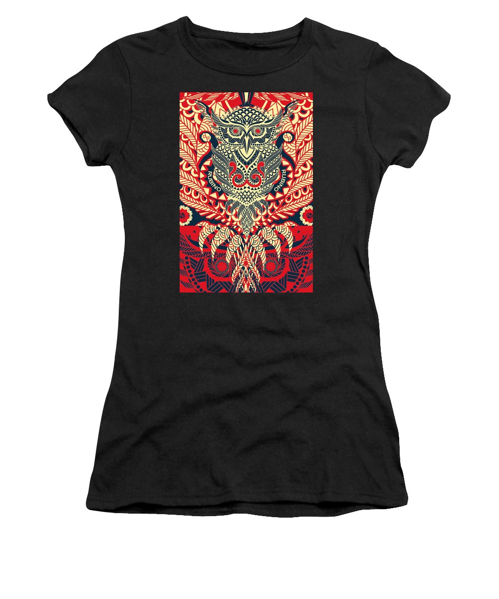 Rubino Zen Owl Red - Women's T-Shirt (Athletic Fit) Women's T-Shirt (Athletic Fit) Pixels Black Small 
