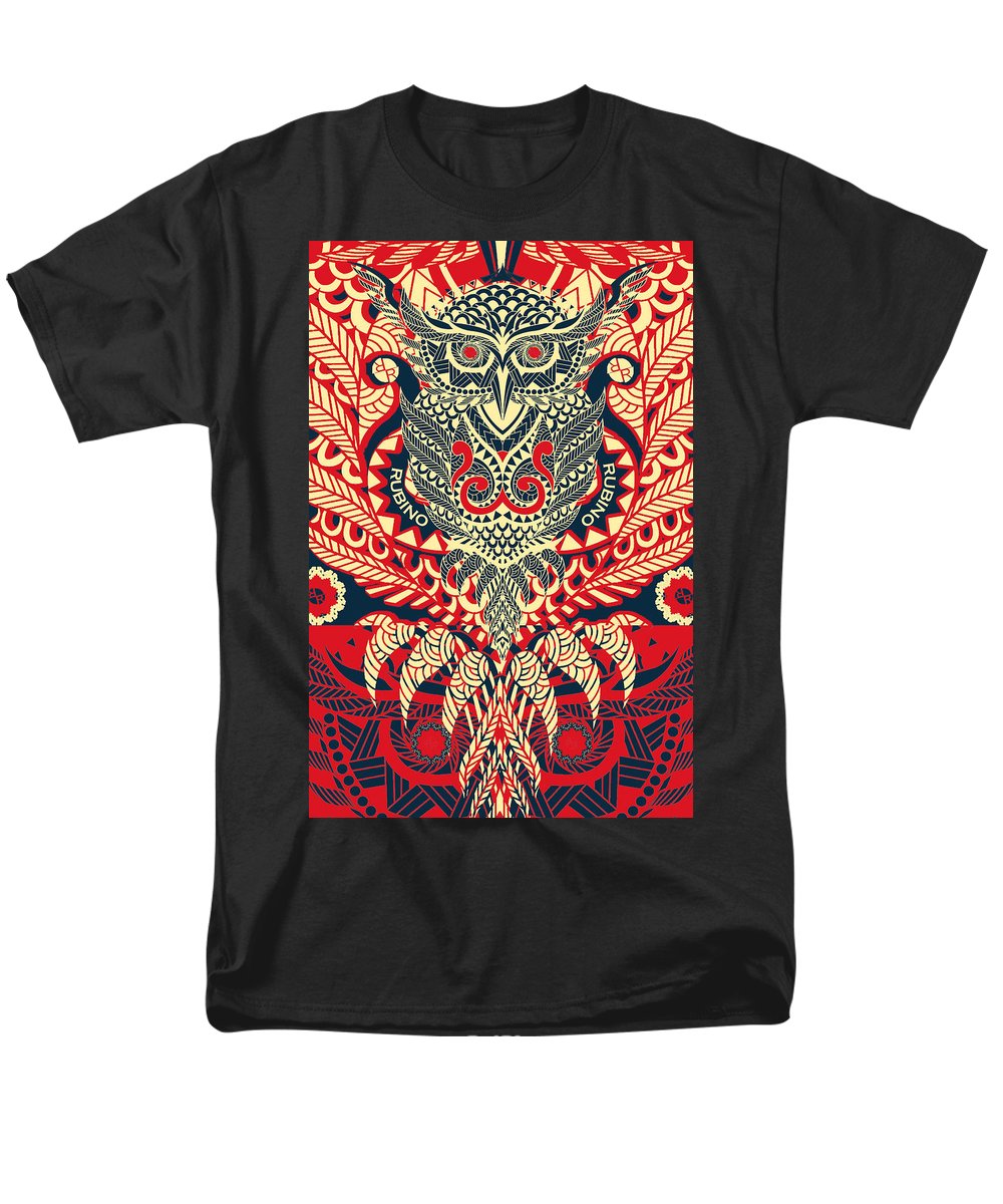 Rubino Zen Owl Red - Men's T-Shirt  (Regular Fit) Men's T-Shirt (Regular Fit) Pixels Black Small 
