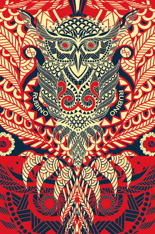 Rubino Zen Owl Red - Art Print Art Print Pixels 5.375