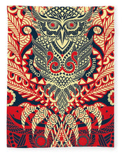 Rubino Zen Owl Red - Blanket Blanket Pixels 60" x 80" Plush Fleece 