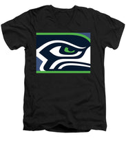 Seattle Seahawks - Men's V-Neck T-Shirt Men's V-Neck T-Shirt Pixels Black Small 