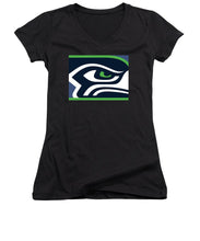 Seattle Seahawks - Women's V-Neck T-Shirt Women's V-Neck T-Shirt Pixels Black Small 