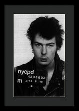 Sid Vicious Mug Shot Vertical - Framed Print
