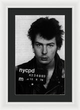 Sid Vicious Mug Shot Vertical - Framed Print