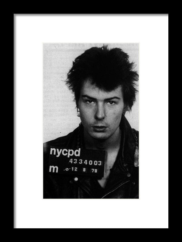 Sid Vicious Mug Shot Vertical - Framed Print