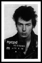 Sid Vicious Mug Shot Vertical - Framed Print