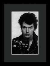 Sid Vicious Mug Shot Vertical - Framed Print