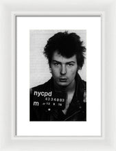 Sid Vicious Mug Shot Vertical - Framed Print