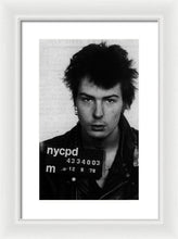 Sid Vicious Mug Shot Vertical - Framed Print