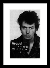 Sid Vicious Mug Shot Vertical - Framed Print