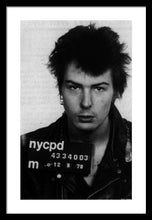 Sid Vicious Mug Shot Vertical - Framed Print