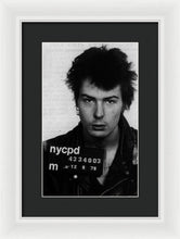 Sid Vicious Mug Shot Vertical - Framed Print