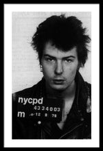 Sid Vicious Mug Shot Vertical - Framed Print
