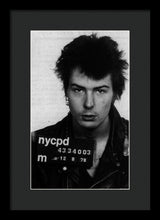 Sid Vicious Mug Shot Vertical - Framed Print