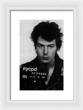 Sid Vicious Mug Shot Vertical - Framed Print
