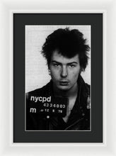 Sid Vicious Mug Shot Vertical - Framed Print