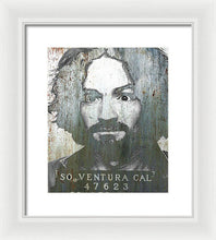 Silver Charles Manson Mug Shot 1969 Vertical  - Framed Print