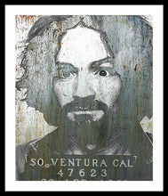 Silver Charles Manson Mug Shot 1969 Vertical  - Framed Print