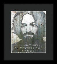 Silver Charles Manson Mug Shot 1969 Vertical  - Framed Print