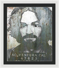 Silver Charles Manson Mug Shot 1969 Vertical  - Framed Print
