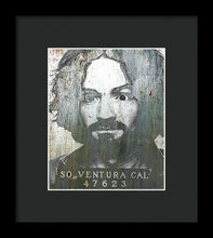 Silver Charles Manson Mug Shot 1969 Vertical  - Framed Print