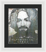 Silver Charles Manson Mug Shot 1969 Vertical  - Framed Print