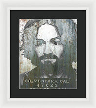 Silver Charles Manson Mug Shot 1969 Vertical  - Framed Print