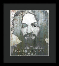 Silver Charles Manson Mug Shot 1969 Vertical  - Framed Print