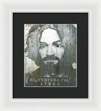 Silver Charles Manson Mug Shot 1969 Vertical  - Framed Print