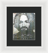 Silver Charles Manson Mug Shot 1969 Vertical  - Framed Print