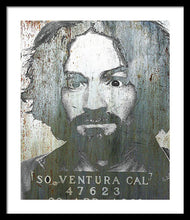 Silver Charles Manson Mug Shot 1969 Vertical  - Framed Print