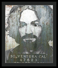 Silver Charles Manson Mug Shot 1969 Vertical  - Framed Print
