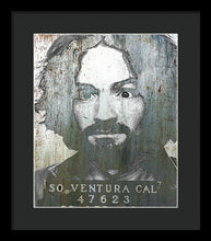 Silver Charles Manson Mug Shot 1969 Vertical  - Framed Print