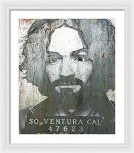 Silver Charles Manson Mug Shot 1969 Vertical  - Framed Print