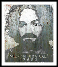 Silver Charles Manson Mug Shot 1969 Vertical  - Framed Print