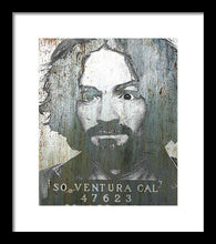 Silver Charles Manson Mug Shot 1969 Vertical  - Framed Print