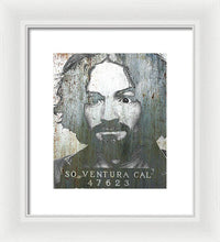 Silver Charles Manson Mug Shot 1969 Vertical  - Framed Print