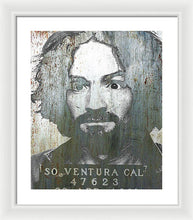 Silver Charles Manson Mug Shot 1969 Vertical  - Framed Print