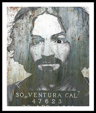 Silver Charles Manson Mug Shot 1969 Vertical  - Framed Print