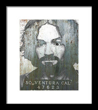 Silver Charles Manson Mug Shot 1969 Vertical  - Framed Print